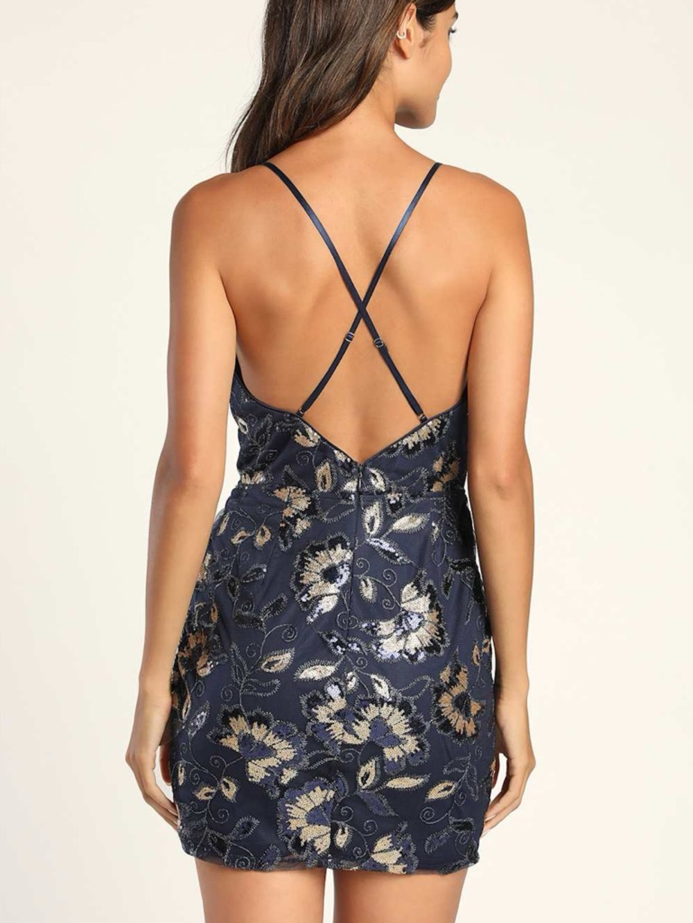 Lulus My Best Look Navy and Gold Sequin Surplice Bodycon Mini Dress